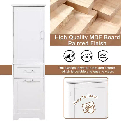 GDFStudio Nolan Armoire de salle de bain haute en bois moderne sur pied avec 2 tiroirs et étagère réglable