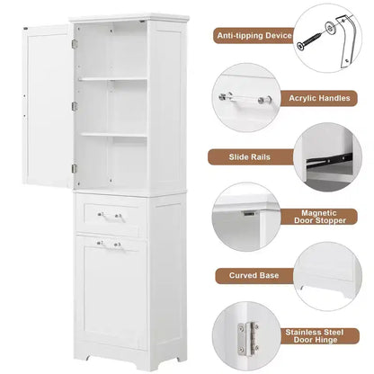 GDFStudio Nolan Armoire de salle de bain haute en bois moderne sur pied avec 2 tiroirs et étagère réglable