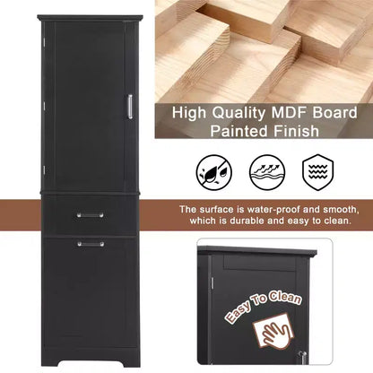 GDFStudio Nolan Armoire de salle de bain haute en bois moderne sur pied avec 2 tiroirs et étagère réglable