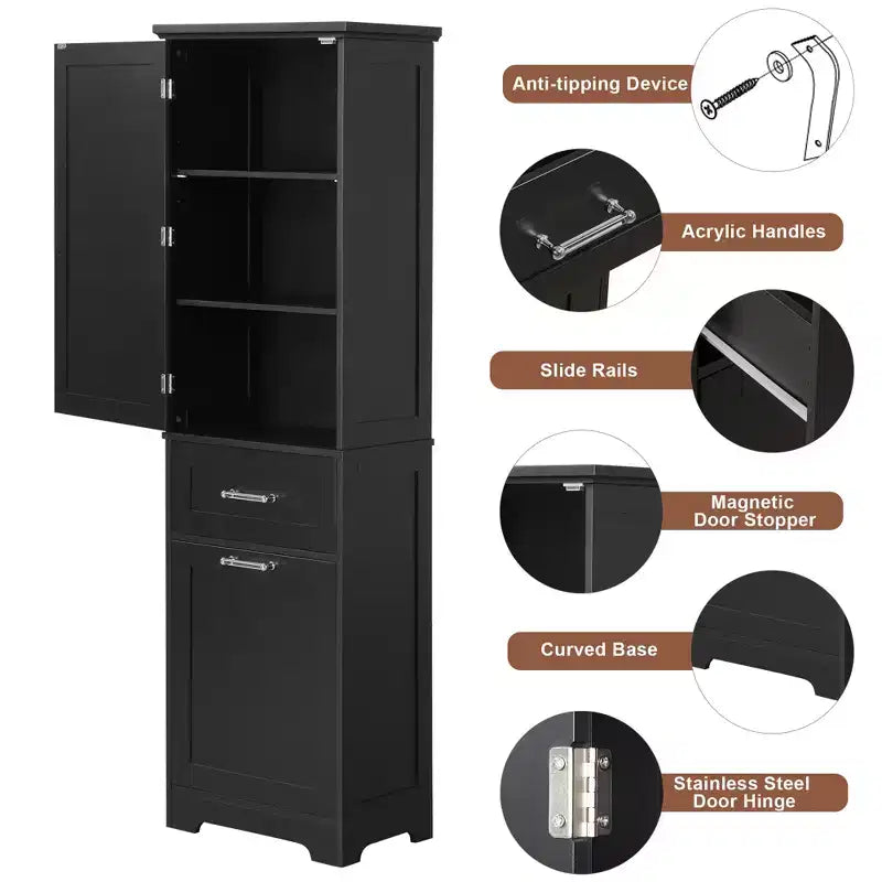 GDFStudio Nolan Armoire de salle de bain haute en bois moderne sur pied avec 2 tiroirs et étagère réglable