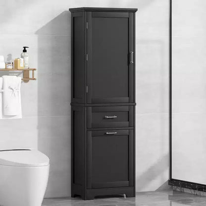 GDFStudio Nolan Modern Wood Freestanding Tall Bathroom Storage Cabinet with 2 Drawers and Adjustable Shelf