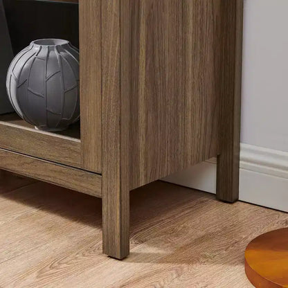 MAYEERTY Meuble de Rangement Haut Arqué avec Lampe, Meuble de Rangement en Bois de Style Rétro Moderne avec Cloisons en Verre Réglables Marron