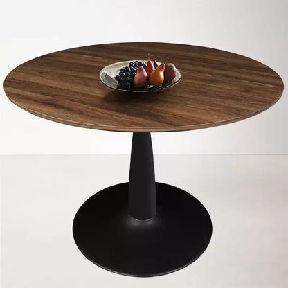 Ensemble de salle à manger 5 pièces pour 4 personnes, table à manger ronde noyer avec pied piédestal en métal + 4 chaises sans accoudoirs rembourrées pour salle à manger, cuisine - Panipeachy