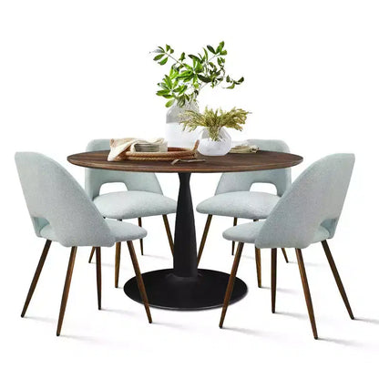 Ensemble de salle à manger 5 pièces pour 4 personnes, table à manger ronde noyer avec pied piédestal en métal + 4 chaises sans accoudoirs rembourrées pour salle à manger, cuisine - Panipeachy