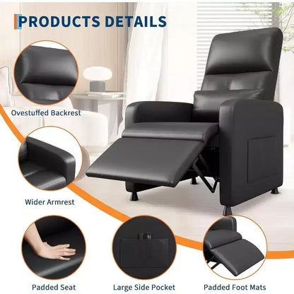 Fauteuil inclinable, Fauteuil Inclinable Ergonomique Rembourré en Cuir PU pour Salon, Dossier Haut, Siège Rembourré, 2 Poches Latérales