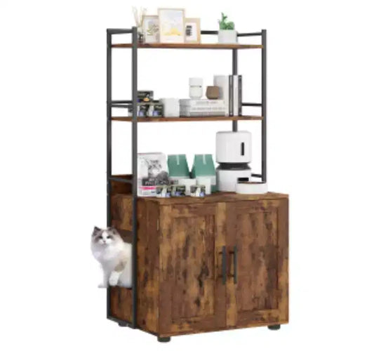 2-Tier Cat Litter Cabinet, MDF & PB & Iron,
