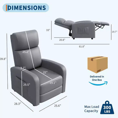 Fauteuil inclinable en cuir PU, inclinable paresseux ergonomique réglable, canapé simple amélioré avec poche latérale, dossier haut et siège rembourré pour le salon