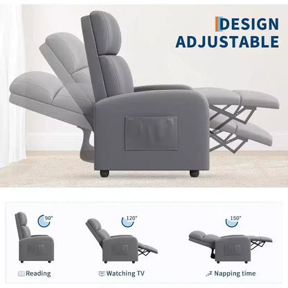 Fauteuil inclinable en cuir PU, inclinable paresseux ergonomique réglable, canapé simple amélioré avec poche latérale, dossier haut et siège rembourré pour le salon