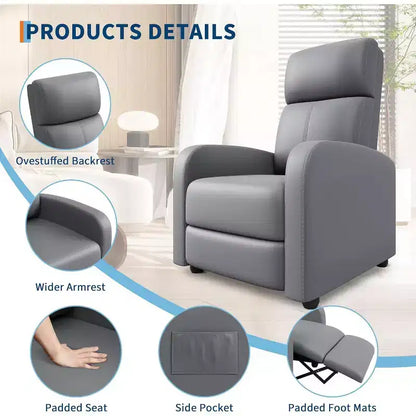 Fauteuil inclinable en cuir PU, inclinable paresseux ergonomique réglable, canapé simple amélioré avec poche latérale, dossier haut et siège rembourré pour le salon