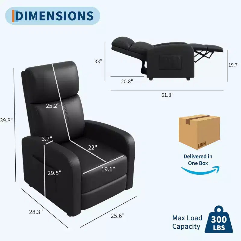 Fauteuil inclinable en cuir PU, inclinable paresseux ergonomique réglable, canapé simple amélioré avec poche latérale, dossier haut et siège rembourré pour le salon