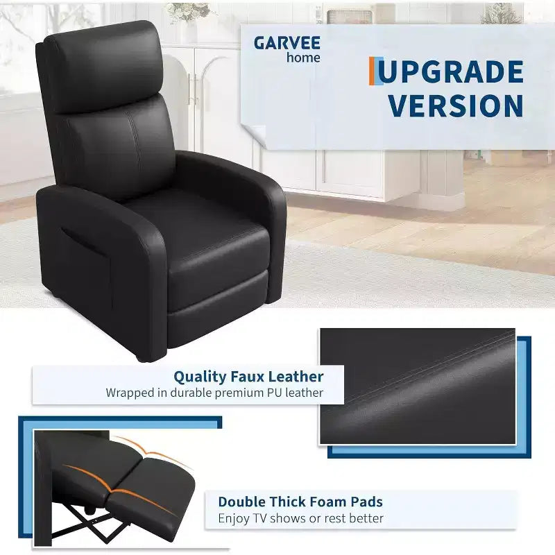 Fauteuil inclinable en cuir PU, inclinable paresseux ergonomique réglable, canapé simple amélioré avec poche latérale, dossier haut et siège rembourré pour le salon