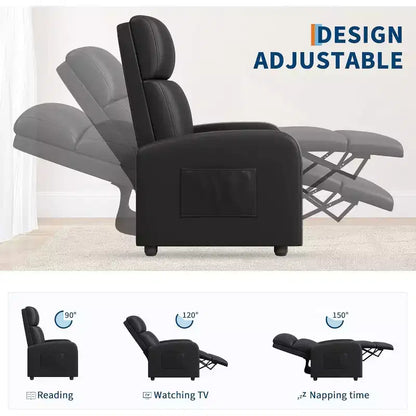 Fauteuil inclinable en cuir PU, inclinable paresseux ergonomique réglable, canapé simple amélioré avec poche latérale, dossier haut et siège rembourré pour le salon