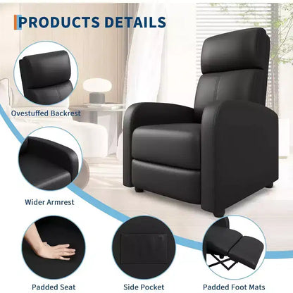 Fauteuil inclinable en cuir PU, inclinable paresseux ergonomique réglable, canapé simple amélioré avec poche latérale, dossier haut et siège rembourré pour le salon