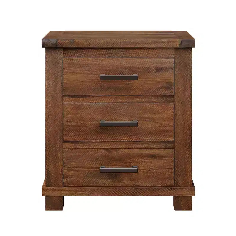 Table de chevet GDFStudio Ken Rustique en bois massif avec 3 tiroirs (lot de 2)