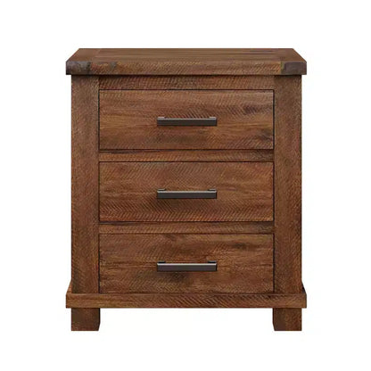 Table de chevet GDFStudio Ken Rustique en bois massif avec 3 tiroirs (lot de 2)