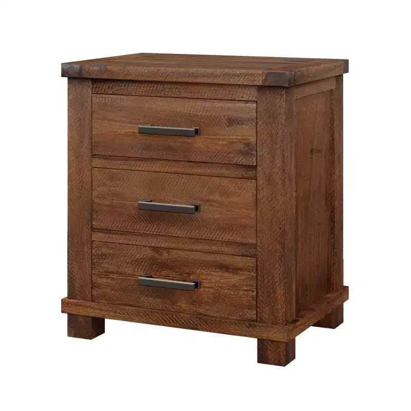 Table de chevet GDFStudio Ken Rustique en bois massif avec 3 tiroirs (lot de 2)