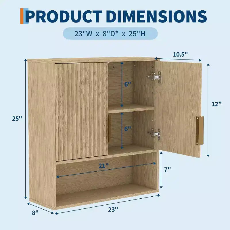Armoire Murale de Salle de Bain - Armoire à Pharmacie avec Étagère Réglable à Motif Ondulé - Armoire Murale 63,5 x 58,4 x 20,3 cm pour Salle de Bain, Cuisine, Buanderie