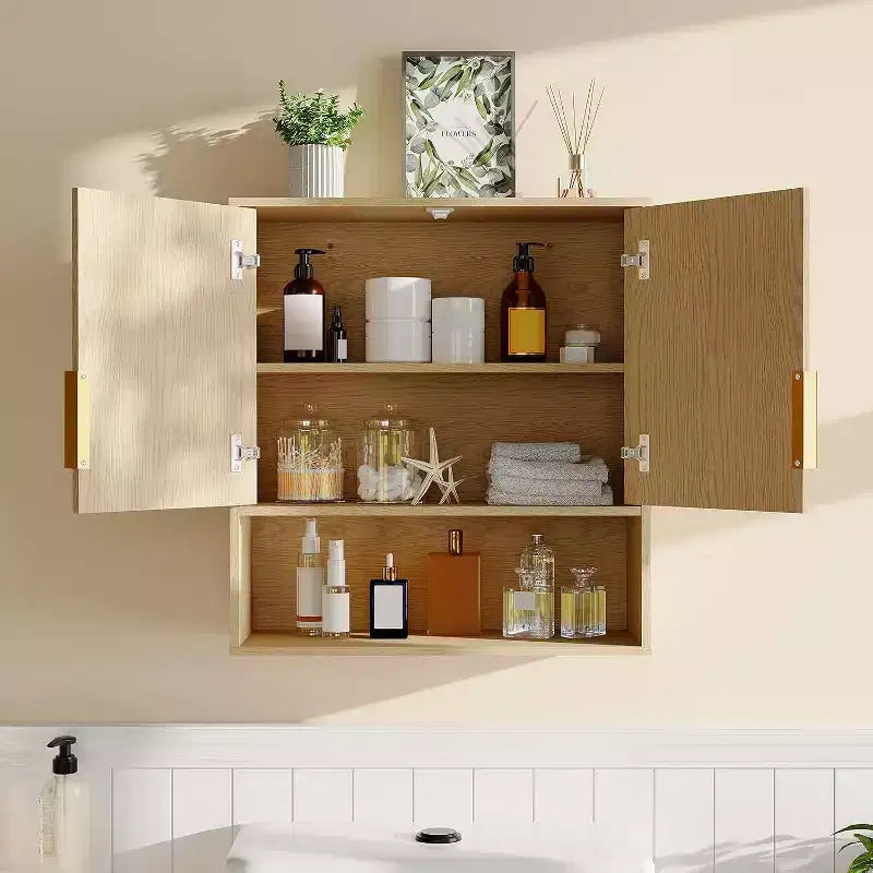 Armoire Murale de Salle de Bain - Armoire à Pharmacie avec Étagère Réglable à Motif Ondulé - Armoire Murale 63,5 x 58,4 x 20,3 cm pour Salle de Bain, Cuisine, Buanderie
