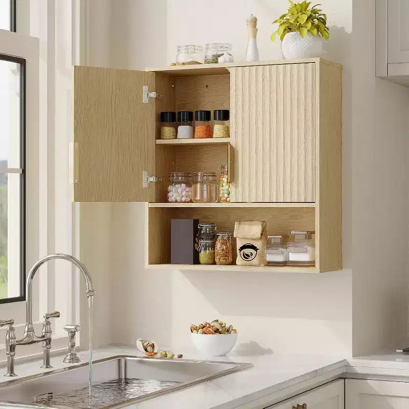 Armoire Murale de Salle de Bain - Armoire à Pharmacie avec Étagère Réglable à Motif Ondulé - Armoire Murale 63,5 x 58,4 x 20,3 cm pour Salle de Bain, Cuisine, Buanderie