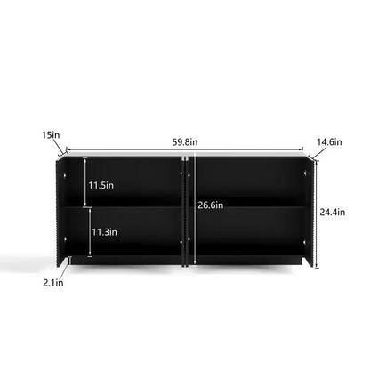 Buffet moderne noir 60 po et meuble TV, console multimédia discrète avec portes texturées à motif d'écailles - Panipeachy