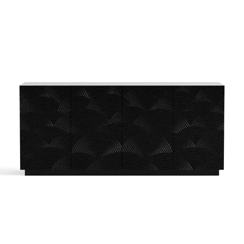Buffet moderne noir 60 po et meuble TV, console multimédia discrète avec portes texturées à motif d'écailles - Panipeachy