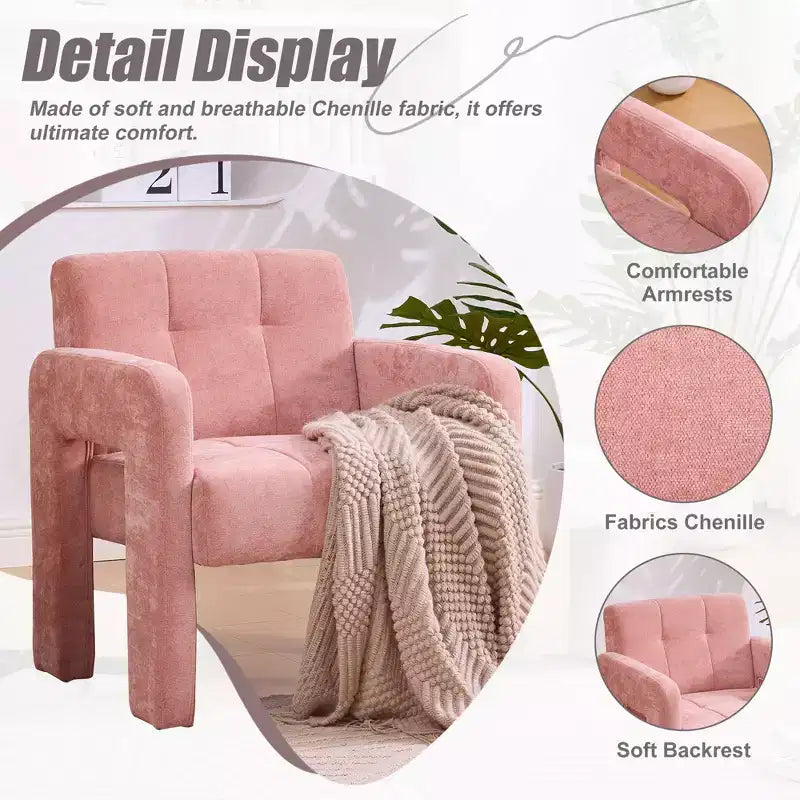 Fauteuil d'appoint moderne TUYOHW, fauteuil simple rembourré en chenille avec accoudoirs rembourrés, chaise longue pour salon, chambre, bureau, capacité de 227 kg