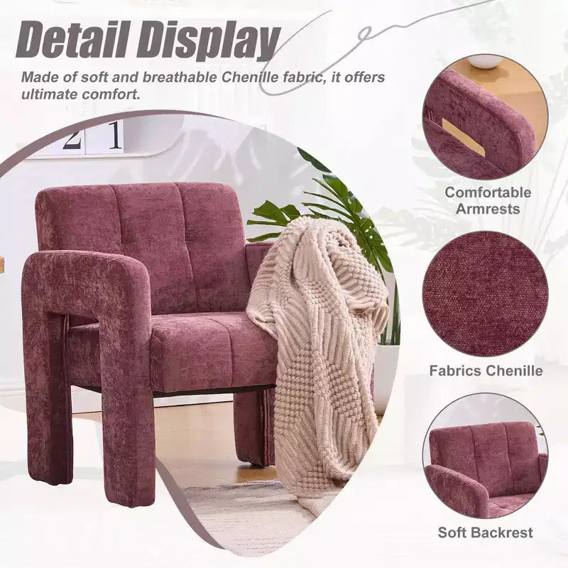Fauteuil d'appoint moderne TUYOHW, fauteuil simple rembourré en chenille avec accoudoirs rembourrés, chaise longue pour salon, chambre, bureau, capacité de 227 kg