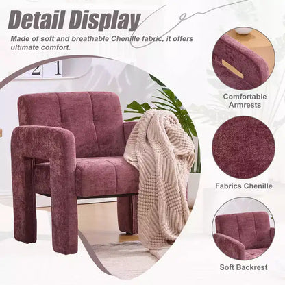 Fauteuil d'appoint moderne TUYOHW, fauteuil simple rembourré en chenille avec accoudoirs rembourrés, chaise longue pour salon, chambre, bureau, capacité de 227 kg