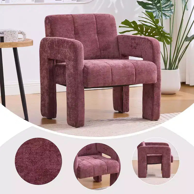Fauteuil d'appoint moderne TUYOHW, fauteuil simple rembourré en chenille avec accoudoirs rembourrés, chaise longue pour salon, chambre, bureau, capacité de 227 kg