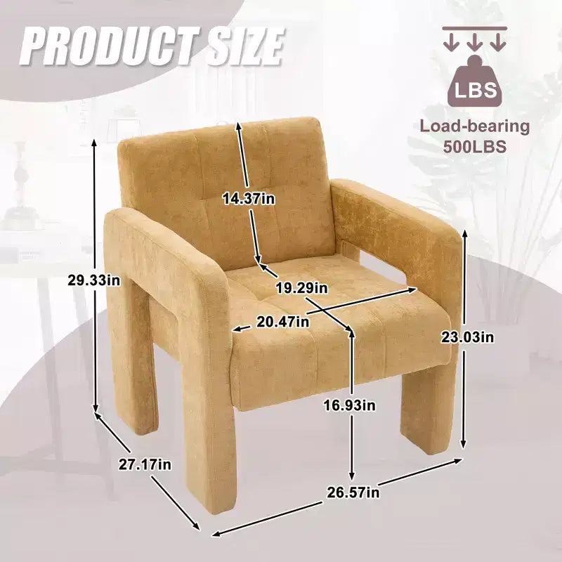 Fauteuil d'appoint moderne TUYOHW, fauteuil simple rembourré en chenille avec accoudoirs rembourrés, chaise longue pour salon, chambre, bureau, capacité de 227 kg