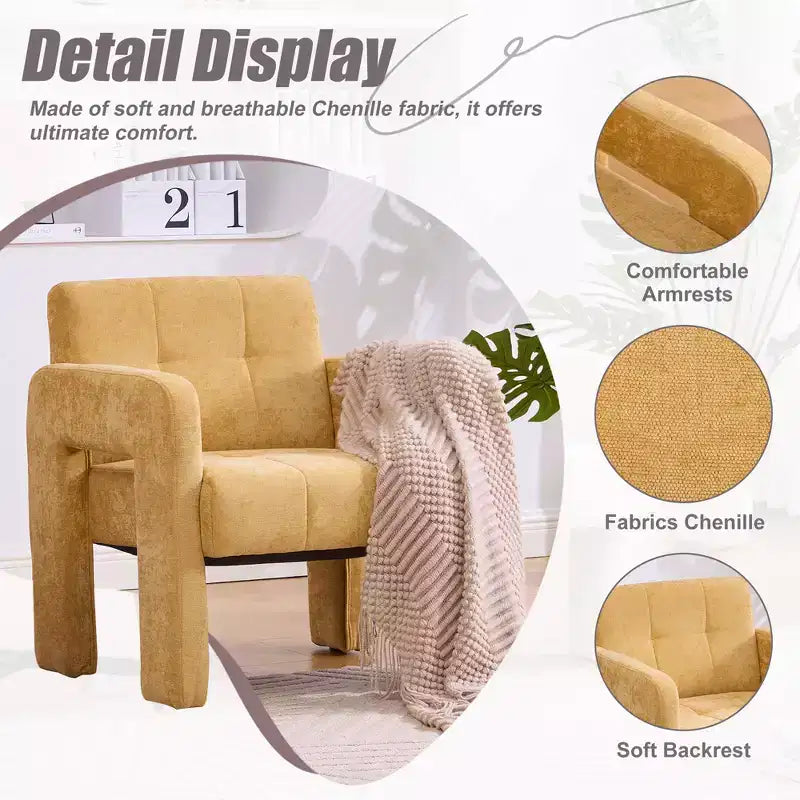 Fauteuil d'appoint moderne TUYOHW, fauteuil simple rembourré en chenille avec accoudoirs rembourrés, chaise longue pour salon, chambre, bureau, capacité de 227 kg