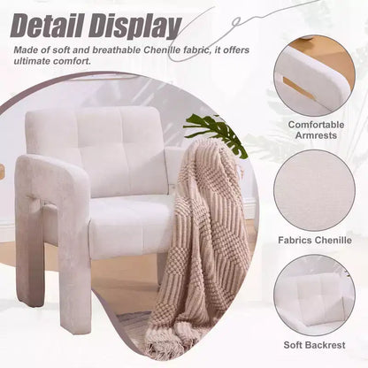 Fauteuil d'appoint moderne TUYOHW, fauteuil simple rembourré en chenille avec accoudoirs rembourrés, chaise longue pour salon, chambre, bureau, capacité de 227 kg