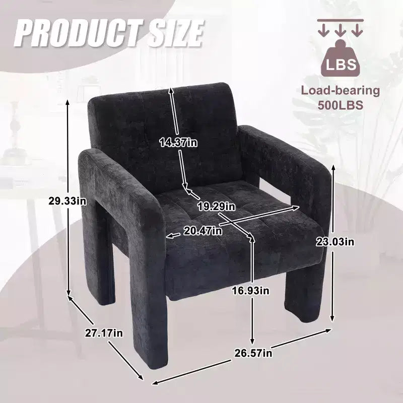 Fauteuil d'appoint moderne TUYOHW, fauteuil simple rembourré en chenille avec accoudoirs rembourrés, chaise longue pour salon, chambre, bureau, capacité de 227 kg