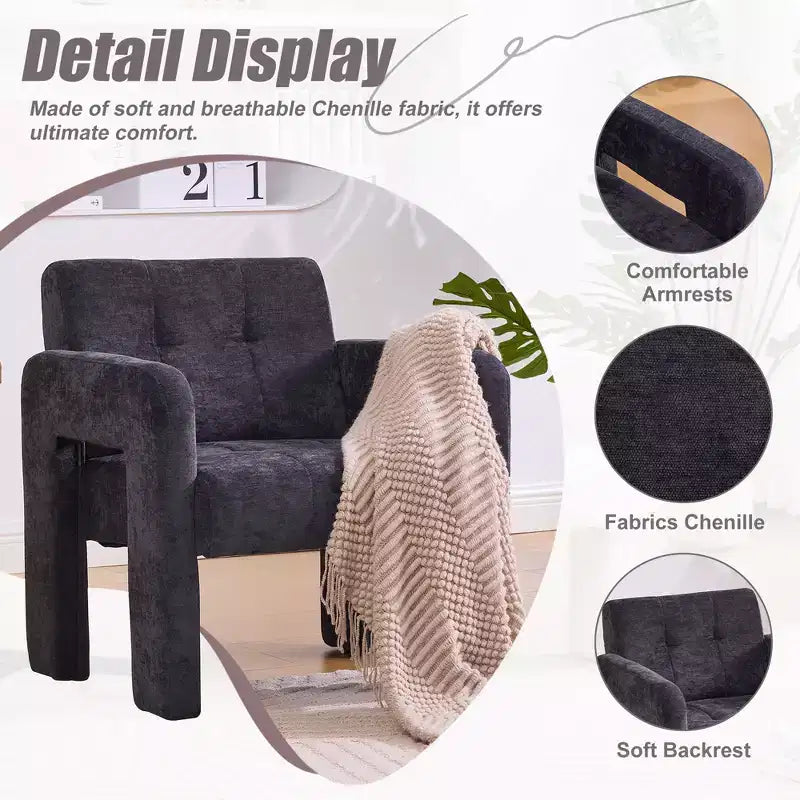 Fauteuil d'appoint moderne TUYOHW, fauteuil simple rembourré en chenille avec accoudoirs rembourrés, chaise longue pour salon, chambre, bureau, capacité de 227 kg