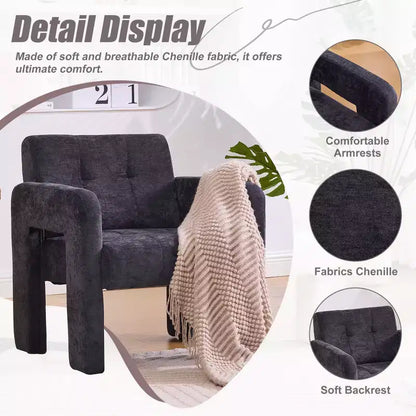 Fauteuil d'appoint moderne TUYOHW, fauteuil simple rembourré en chenille avec accoudoirs rembourrés, chaise longue pour salon, chambre, bureau, capacité de 227 kg