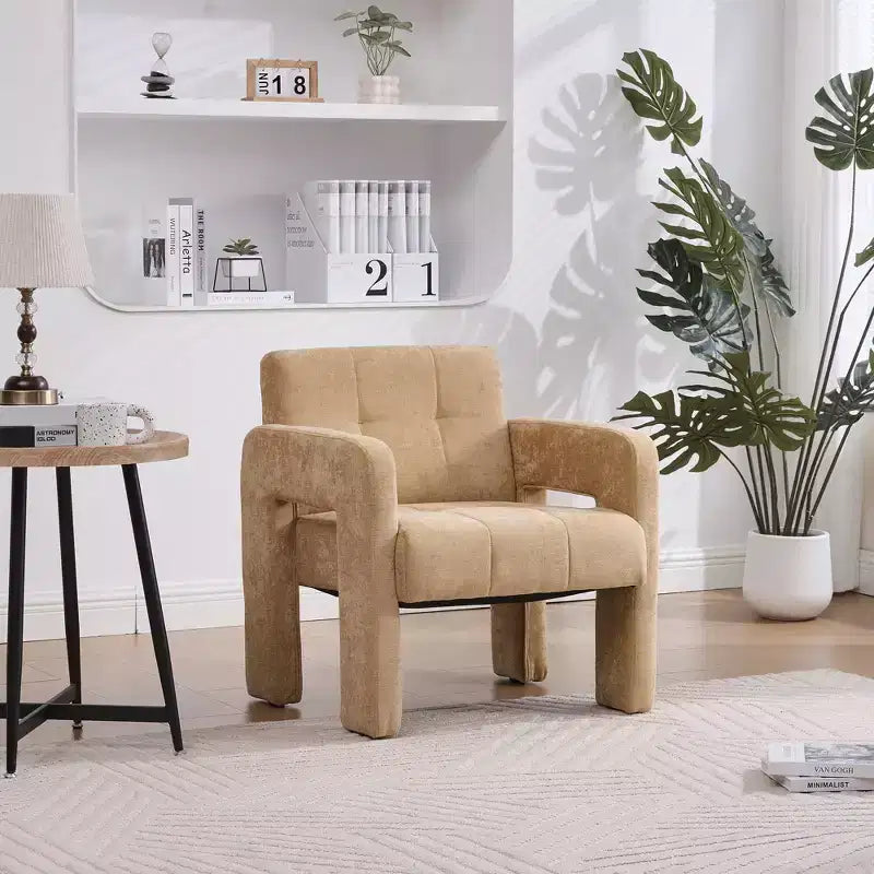 Fauteuil d'appoint moderne TUYOHW, fauteuil simple rembourré en chenille avec accoudoirs rembourrés, chaise longue pour salon, chambre, bureau, capacité de 227 kg