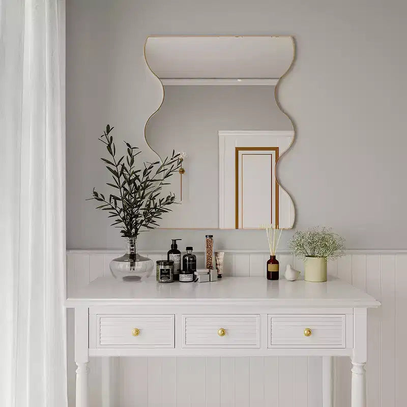 Miroir Moderne à Cadre Métallique - 30x35 Pouces, Design à Bord Courbé, Options de Montage Double - Idéal pour la Décoration du Salon et de l'Entrée