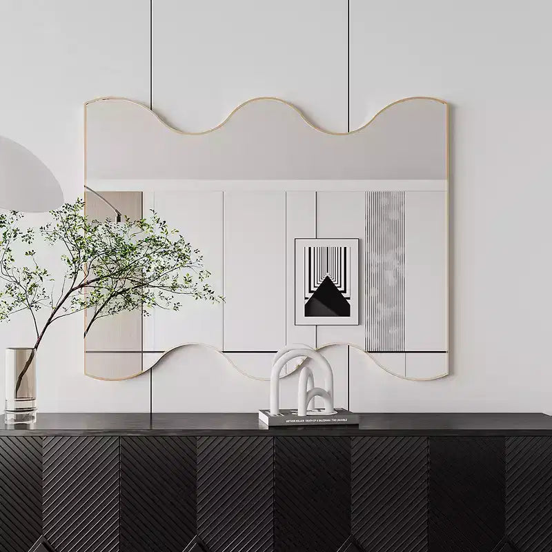 Miroir Moderne à Cadre Métallique - 30x35 Pouces, Design à Bord Courbé, Options de Montage Double - Idéal pour la Décoration du Salon et de l'Entrée