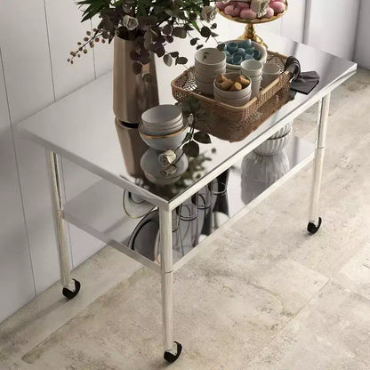 Table de travail en acier inoxydable certifiée NSF, robuste, pour cuisine commerciale, avec étagère inférieure, pour la maison, le restaurant, l'hôtel, argent