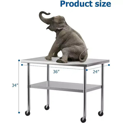 Table de travail en acier inoxydable certifiée NSF, robuste, pour cuisine commerciale, avec étagère inférieure, pour la maison, le restaurant, l'hôtel, argent