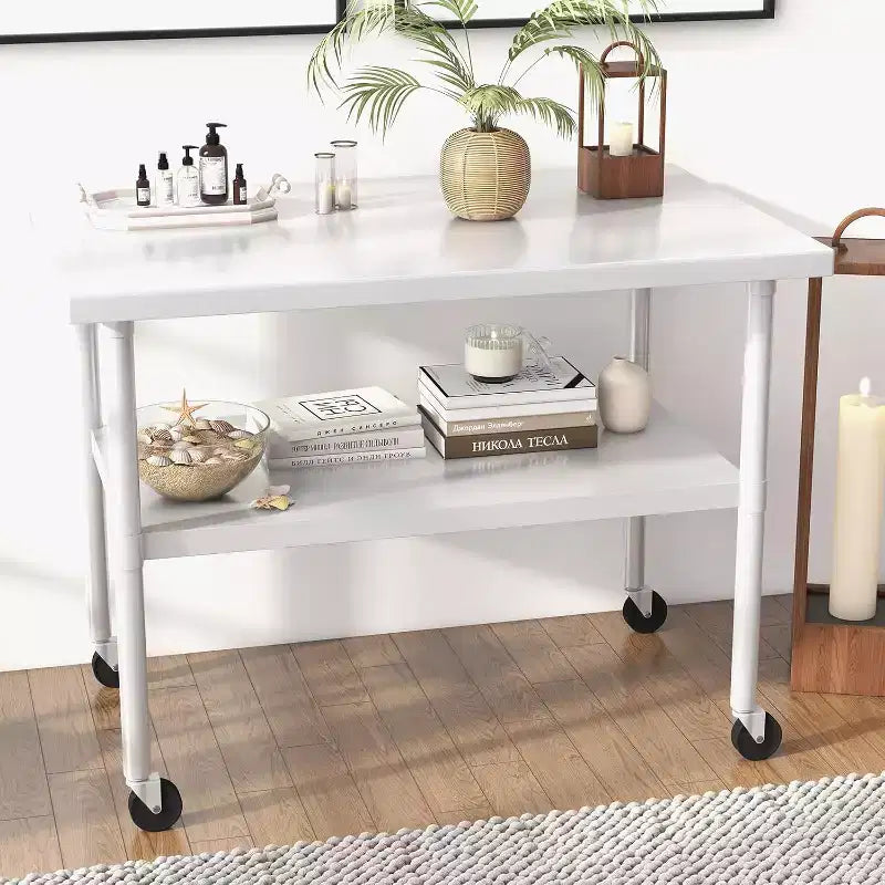 Table de travail en acier inoxydable certifiée NSF, robuste, pour cuisine commerciale, avec étagère inférieure, pour la maison, le restaurant, l'hôtel, argent