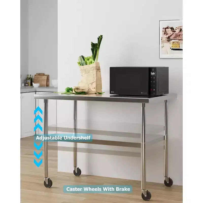 Table de travail en acier inoxydable certifiée NSF, robuste, pour cuisine commerciale, avec étagère inférieure, pour la maison, le restaurant, l'hôtel, argent