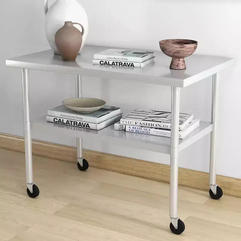Table de travail en acier inoxydable certifiée NSF, robuste, pour cuisine commerciale, avec étagère inférieure, pour la maison, le restaurant, l'hôtel, argent