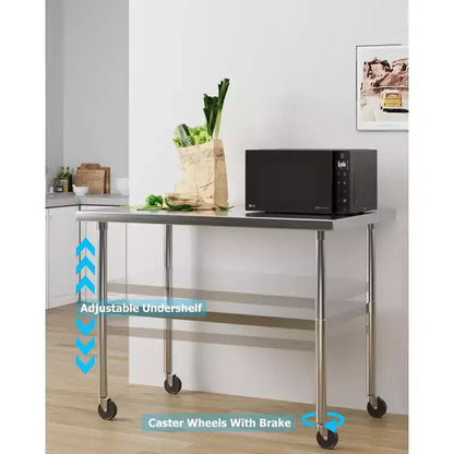 Table de travail en acier inoxydable certifiée NSF, robuste, pour cuisine commerciale, avec étagère inférieure, pour la maison, le restaurant, l'hôtel, argent