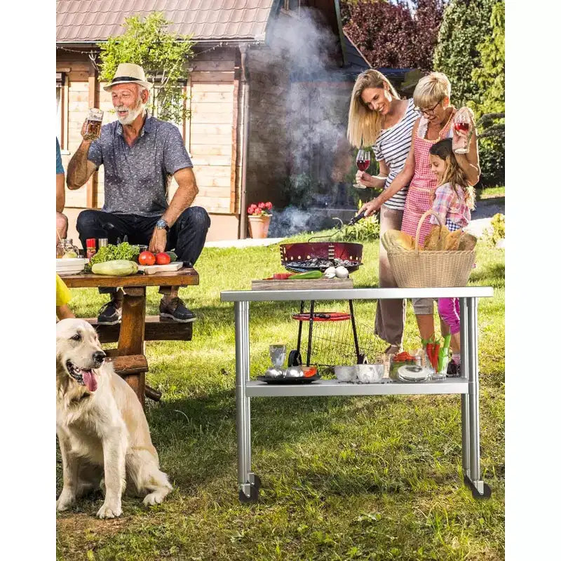 Table de travail en acier inoxydable certifiée NSF, robuste, pour cuisine commerciale, avec étagère inférieure, pour la maison, le restaurant, l'hôtel, argent