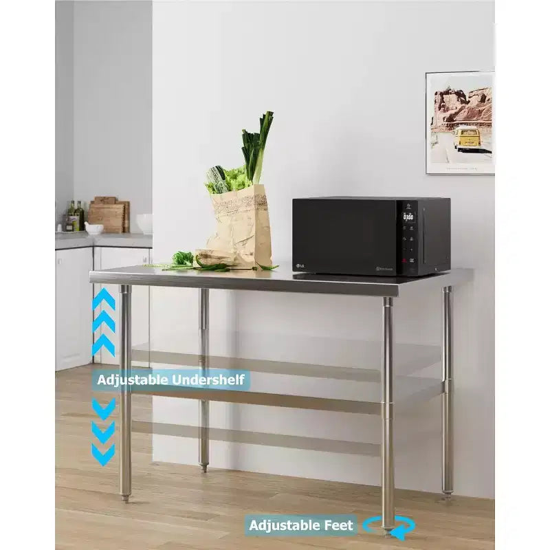 Table de travail en acier inoxydable certifiée NSF, robuste, pour cuisine commerciale, avec étagère inférieure, pour la maison, le restaurant, l'hôtel, argent