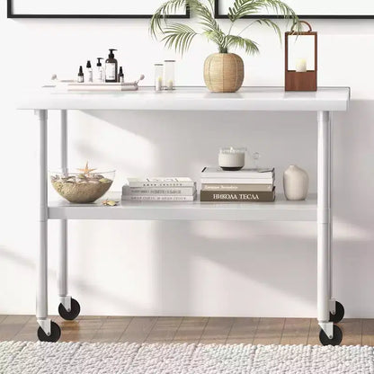 Table de travail en acier inoxydable certifiée NSF, robuste, pour cuisine commerciale, avec étagère inférieure, pour la maison, le restaurant, l'hôtel, argent