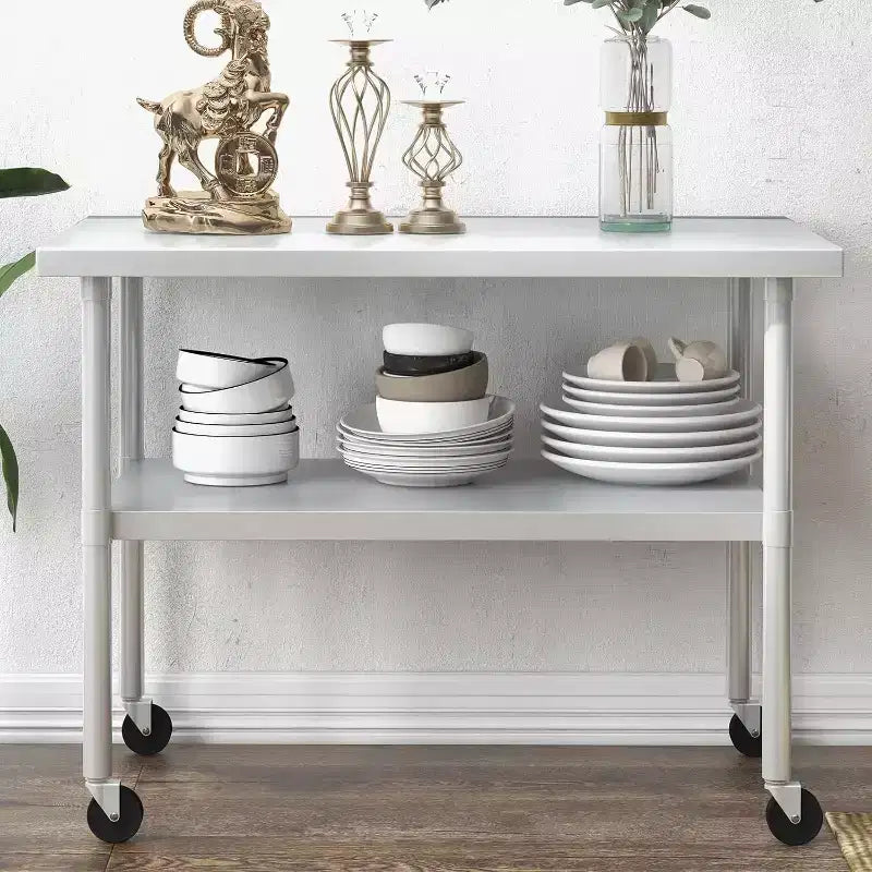 Table de travail en acier inoxydable certifiée NSF, robuste, pour cuisine commerciale, avec étagère inférieure, pour la maison, le restaurant, l'hôtel, argent
