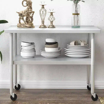 Table de travail en acier inoxydable certifiée NSF, robuste, pour cuisine commerciale, avec étagère inférieure, pour la maison, le restaurant, l'hôtel, argent