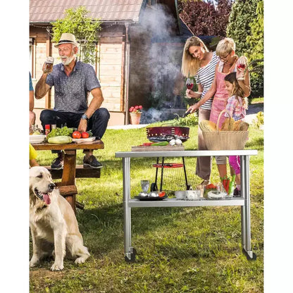 Table de travail en acier inoxydable certifiée NSF, robuste, pour cuisine commerciale, avec étagère inférieure, pour la maison, le restaurant, l'hôtel, argent